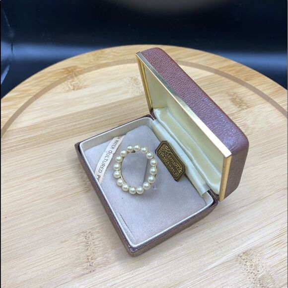 Antique Krementz 14K gold overlay 16 freshwater pearl brooch with original box - Picture 2 of 7